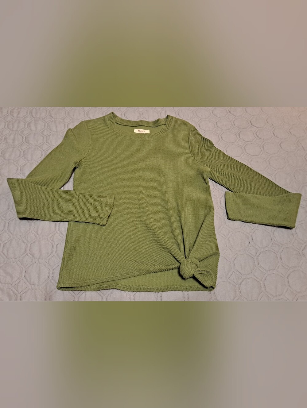 Madewell Olive Green Long-Sleeve Knot Front Top Sz XS